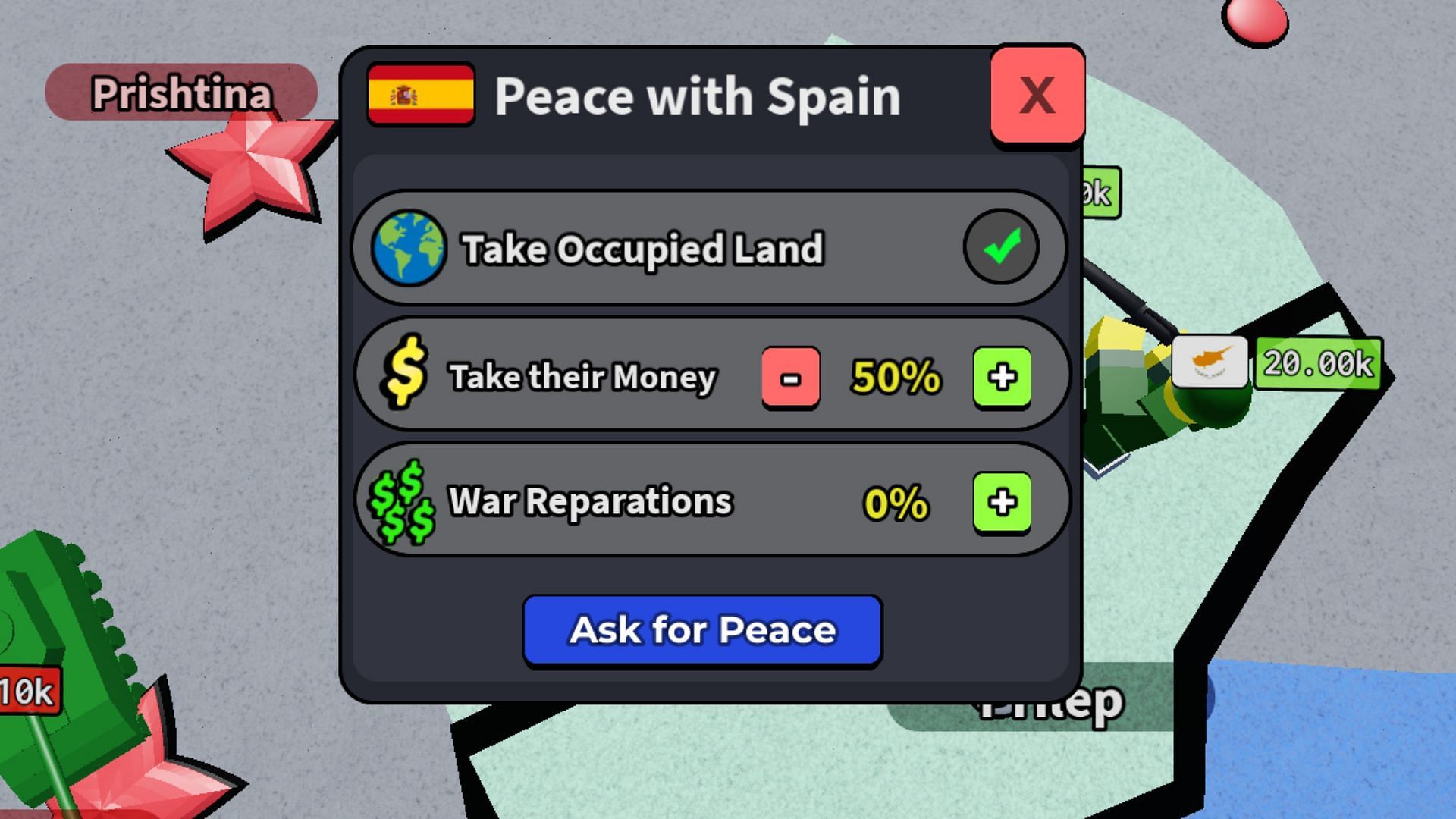 Give or take Money to broker peace (Image via Roblox)